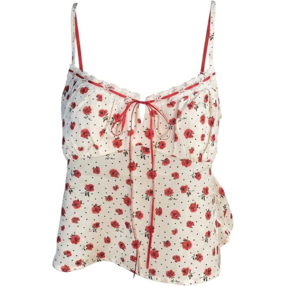 Beverly and Beck Babydoll Cami Top Size Medium Lace Trim Y2k Coquette Cottage